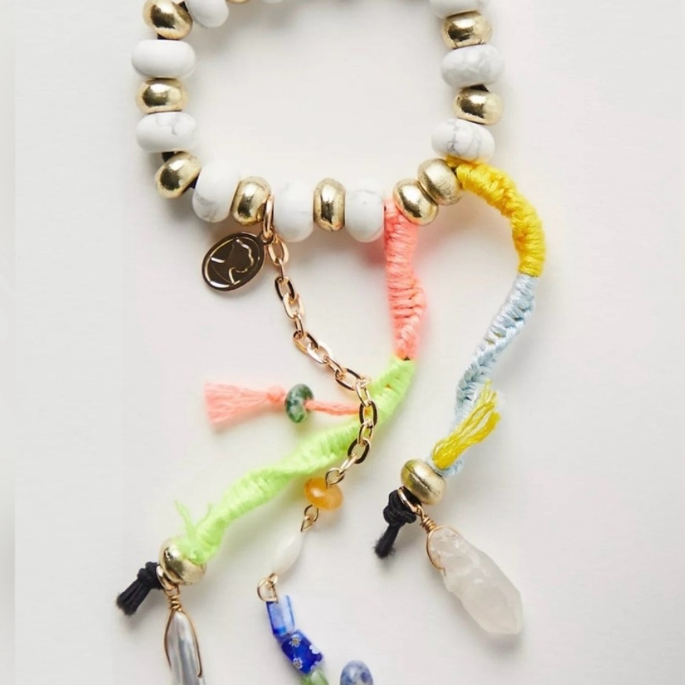 Free People Ariana Ost Dripping In Sun Hair Tie in White and Tan NWT - Picture 3 of 9